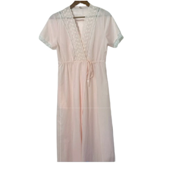 komar Other - Vintage Women's KOMAR Sleepwear Lace V-Neck Sheer Cottage Nightgown Size Small